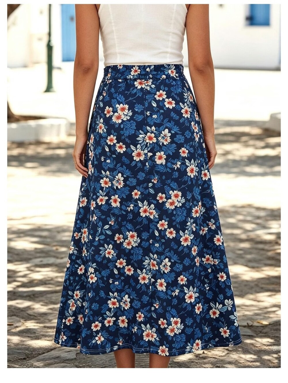 Navy Floral Midi Skirt - Lightweight Summer Skirt Size Small NIP - Picture 4 of 10